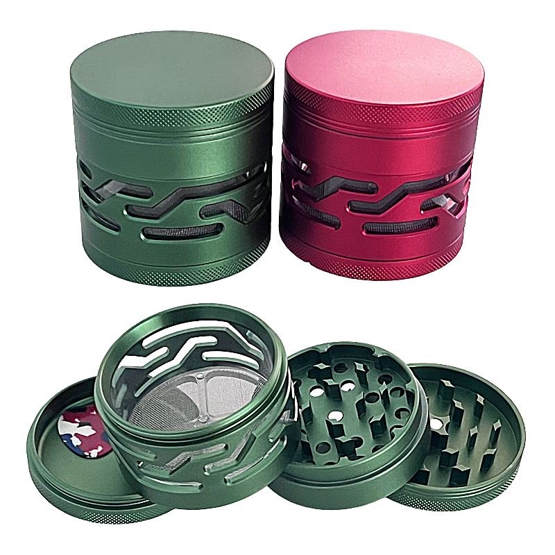 Crushers Matte Metallic Geometrical Window See Through Design 4 Part Grinder | 63mm | (GR707/715) | Assorted Colors - image 1 of 2